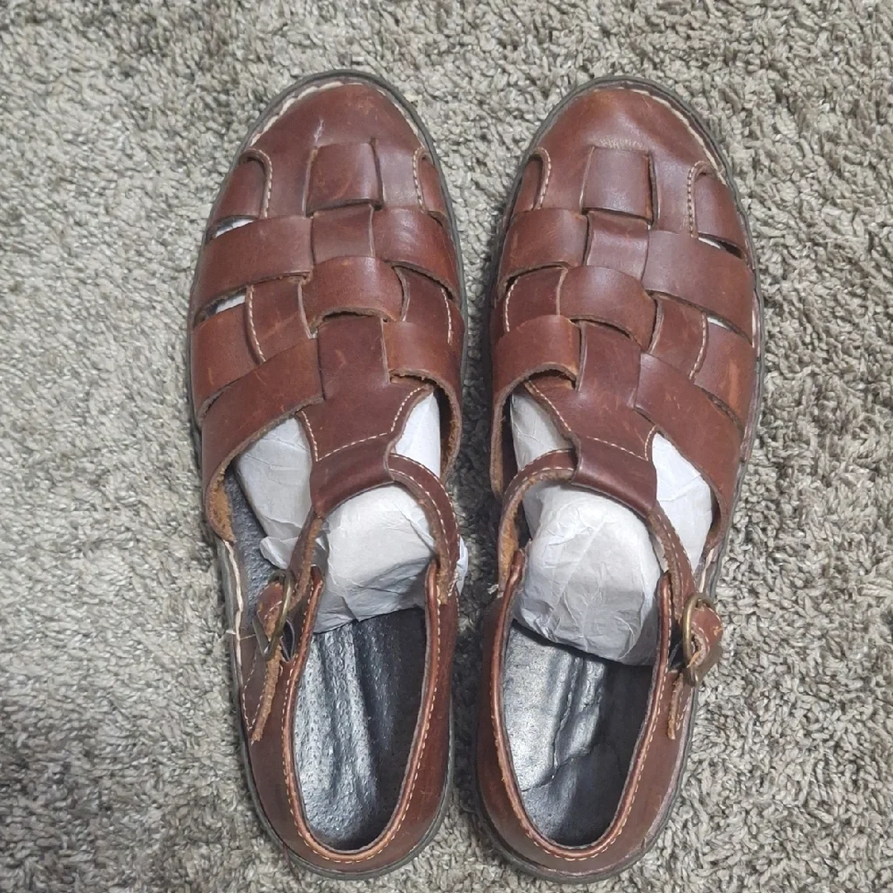 Vintage Bass Brown Leather Woven Espadrilles-8½